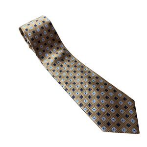 Jos. A. Bank Necktie Mens OS Gold Blue Geometric Silk Signature Collection